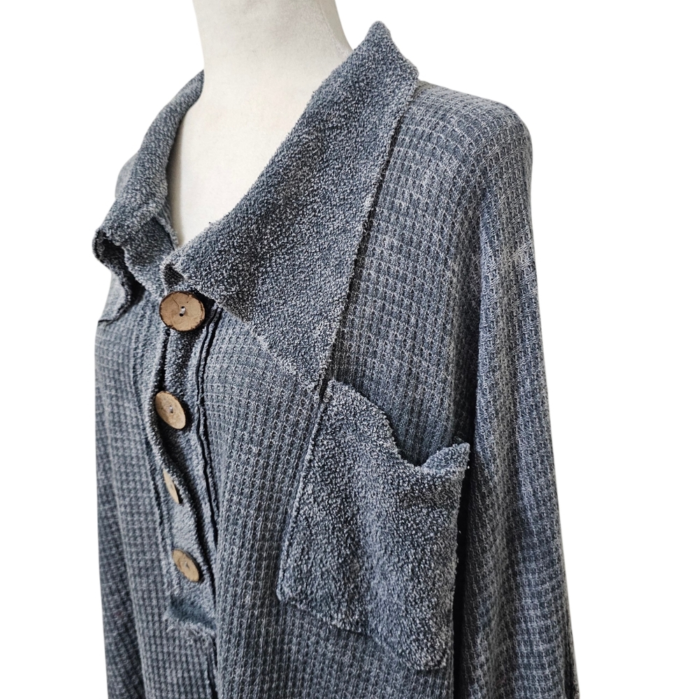 Blue Buttercup Cotton blend Waffle Thermal Textured Top Oversized Medium - Picture 3 of 12